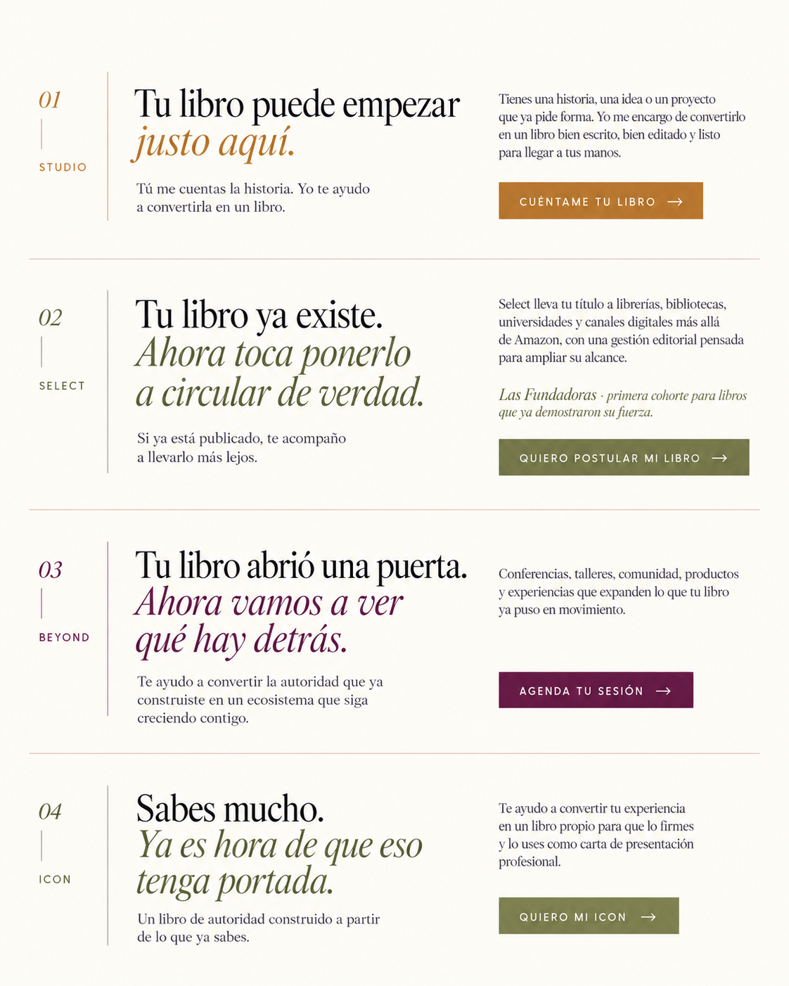 Servicios de Cincuentásticas: Studio, Select, Beyond e ICON