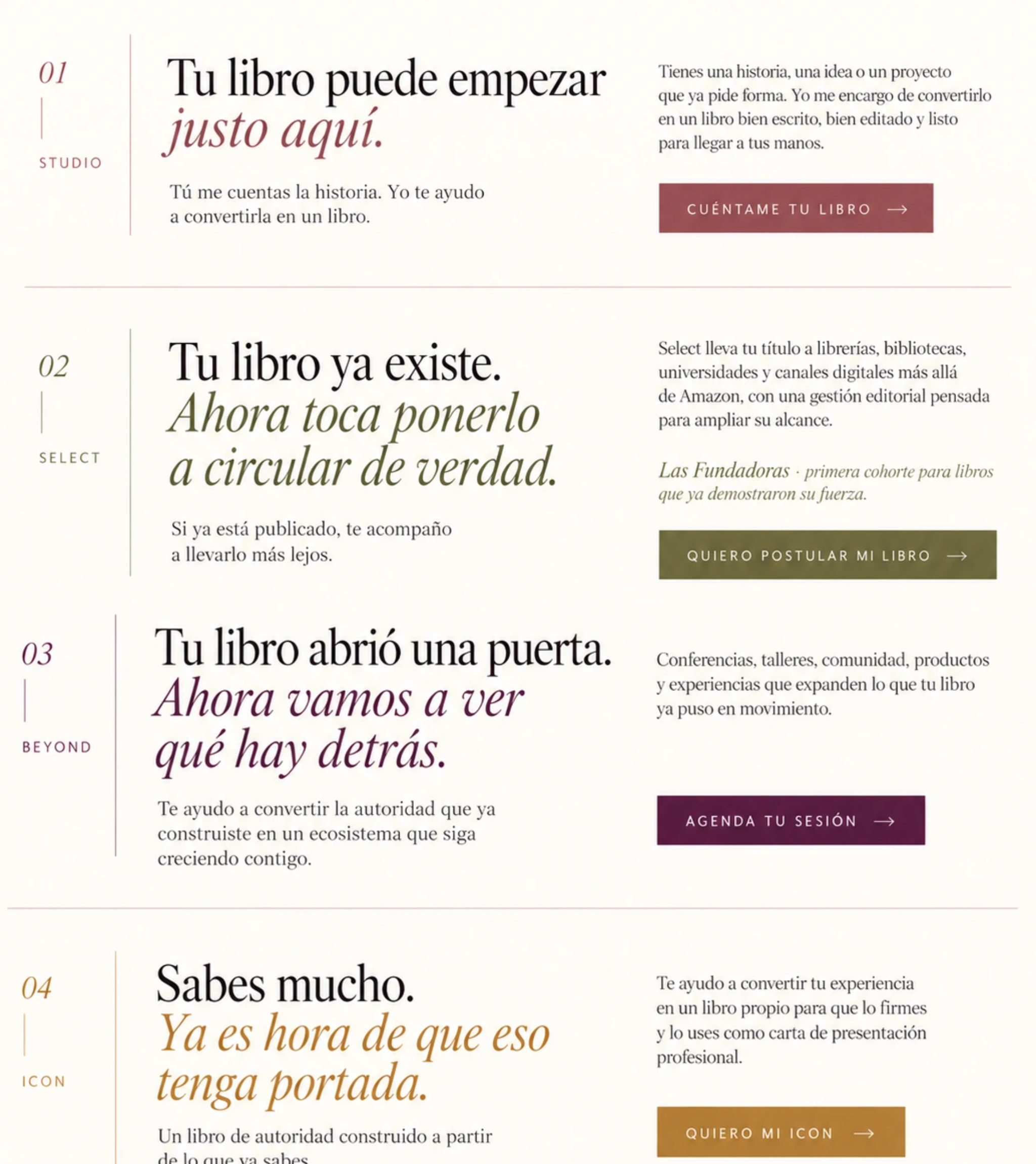 Servicios de Cincuentásticas: Studio, Select, Beyond e ICON